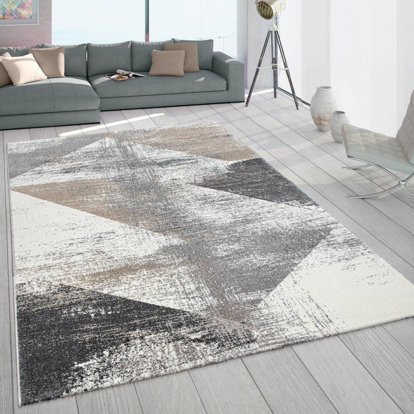 Modern Area Rug Mero Abstract Design - Grey White Brown-0