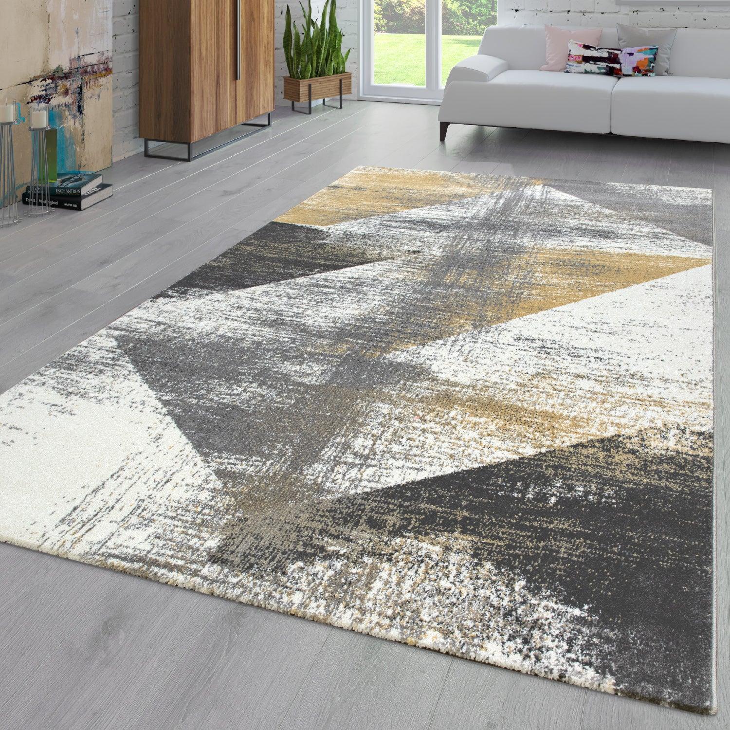 Modern Area Rug Mero Abstract Design - Grey White Yellow-1