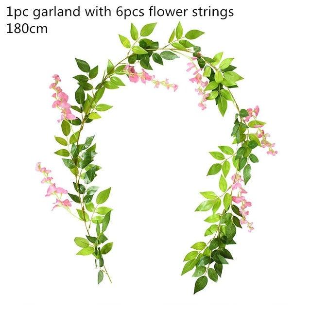 Modern Artificial Green Eucalyptus Leaves Garland Wisteria Rattan Fake Decor Silk Leaf Vines For Wedding Birthday Party Decor