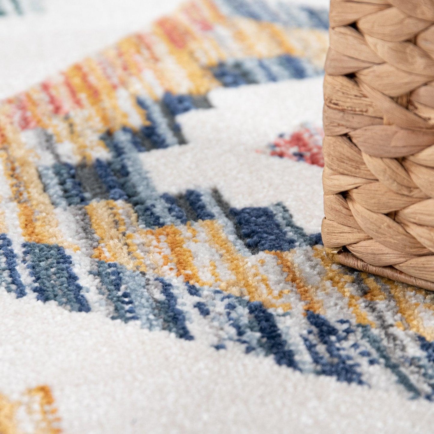 Modern Boho Rug with colorful Diamond Pattern in Cream-1