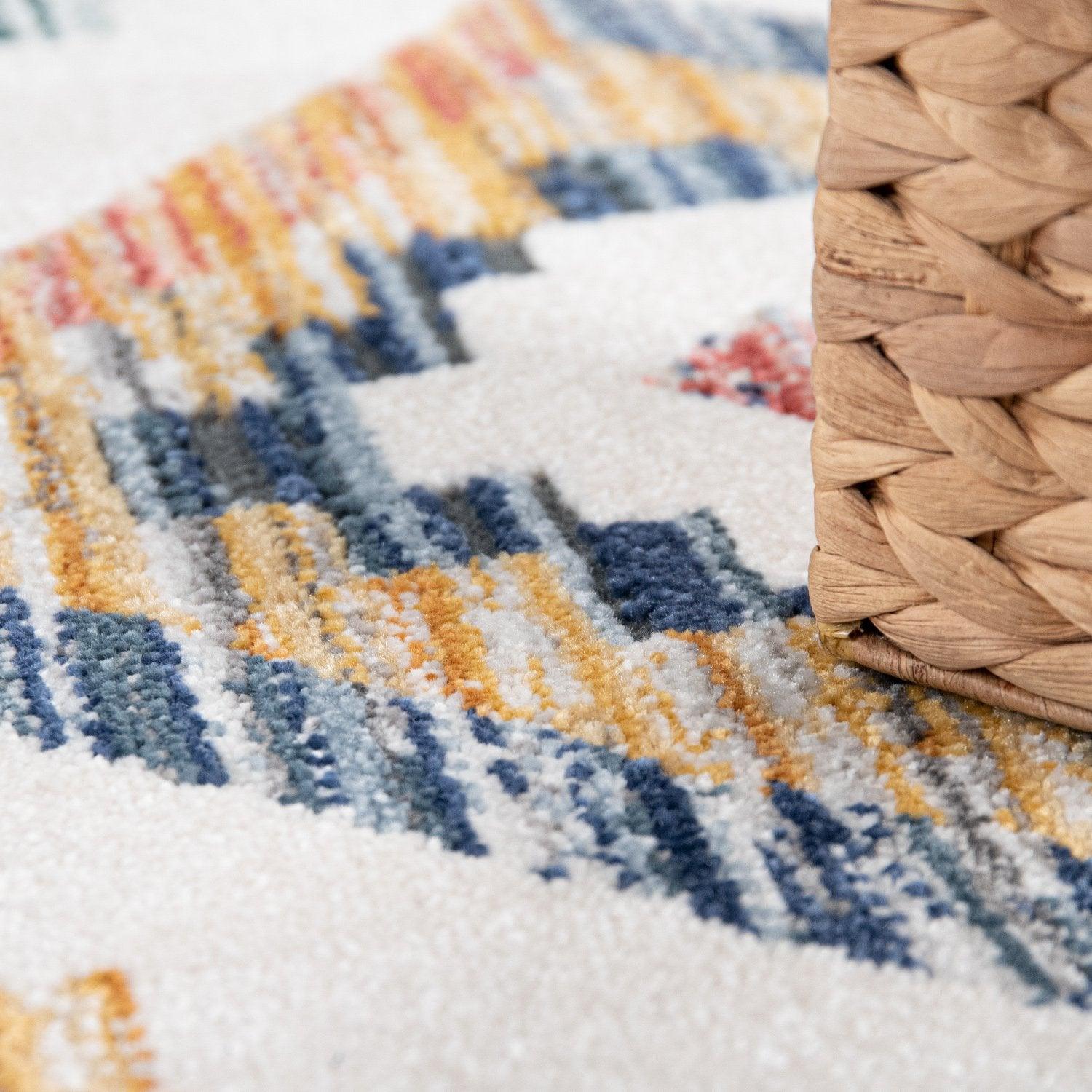 Modern Boho Rug with colorful Diamond Pattern in Cream-1