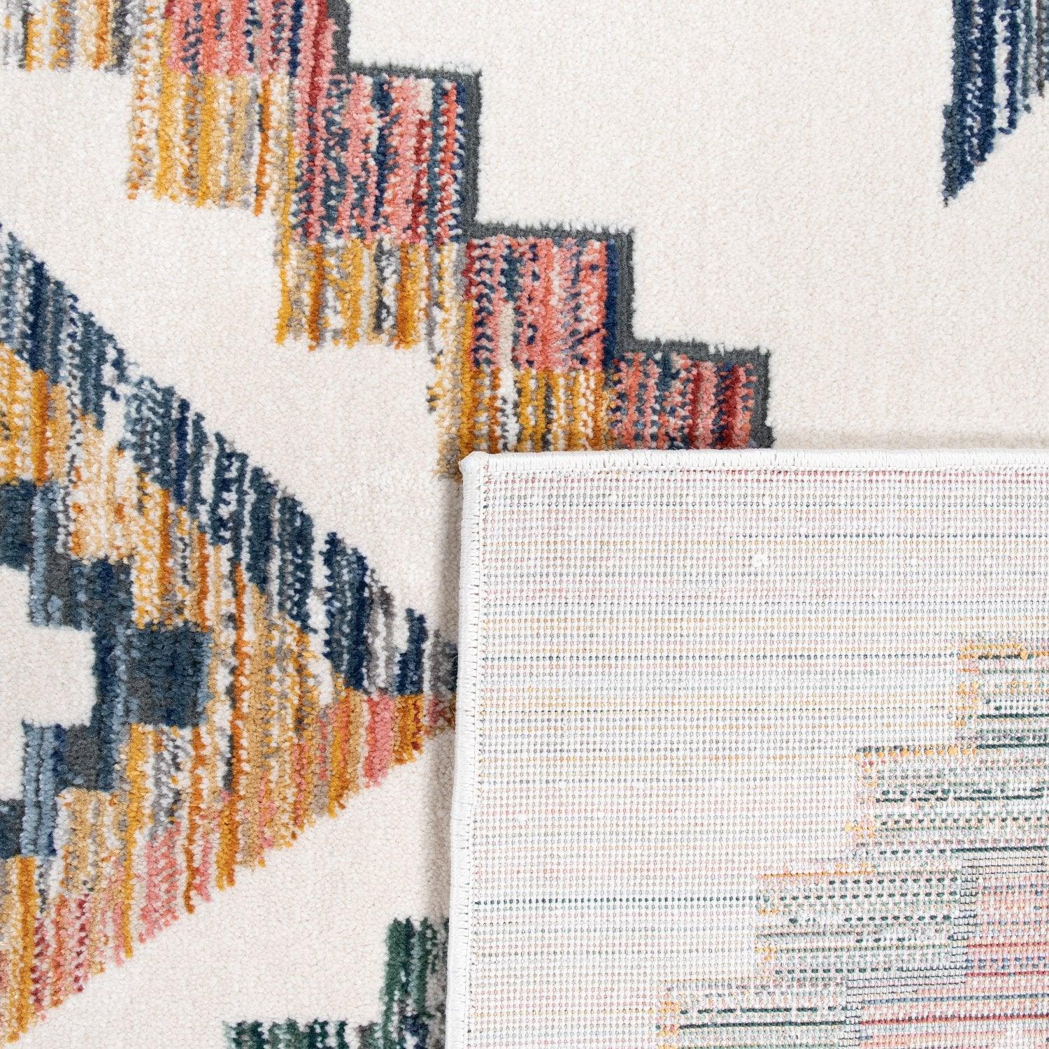 Modern Boho Rug with colorful Diamond Pattern in Cream-2