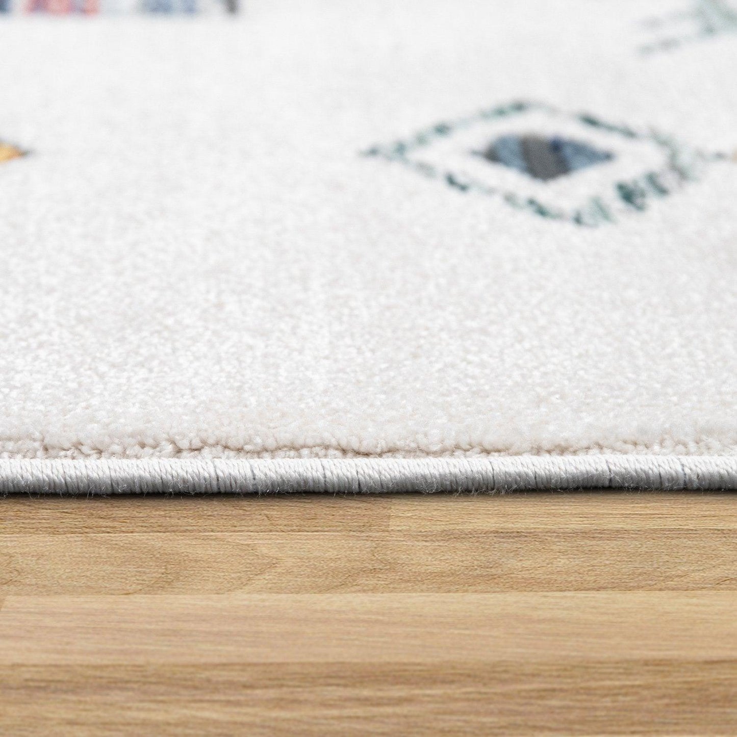 Modern Boho Rug with colorful Diamond Pattern in Cream-4