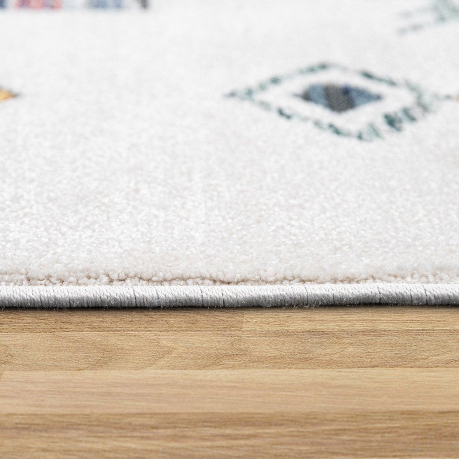 Modern Boho Rug with colorful Diamond Pattern in Cream-4