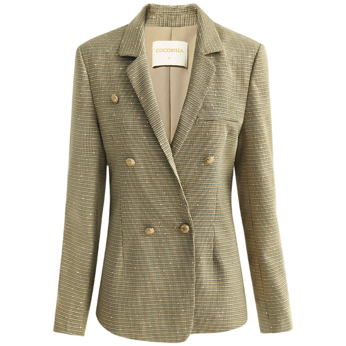 Modern Double Breasted Beige Checkered Blazer-3