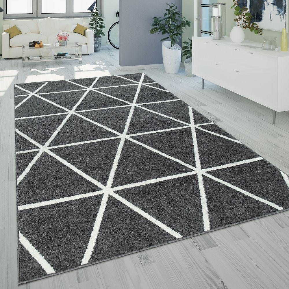 Modern Geometric Rug for Living-Room in Anthracite White-0