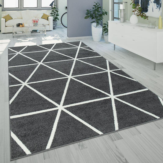 Modern Geometric Rug for Living-Room in Anthracite White-0