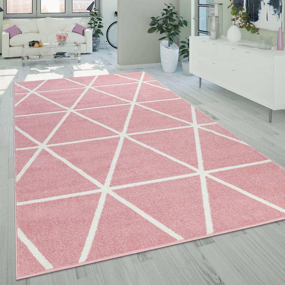 Modern Geometric Rug for Living-Room in Pink White-0