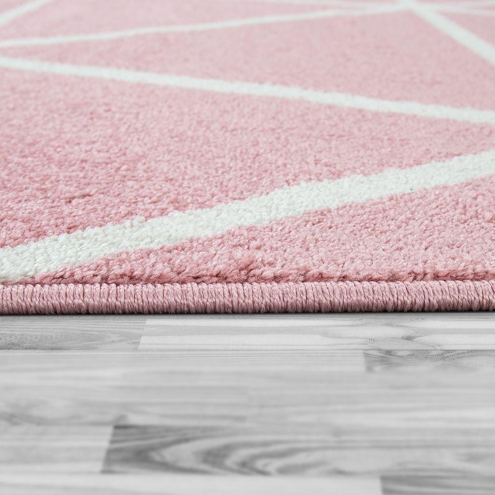 Modern Geometric Rug for Living-Room in Pink White-1