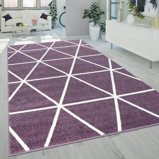 Modern Geometric Rug for Living-Room in Purple White-0