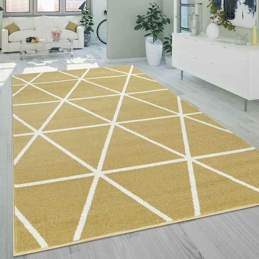 Modern Geometric Rug for Living-Room in Yellow White-0