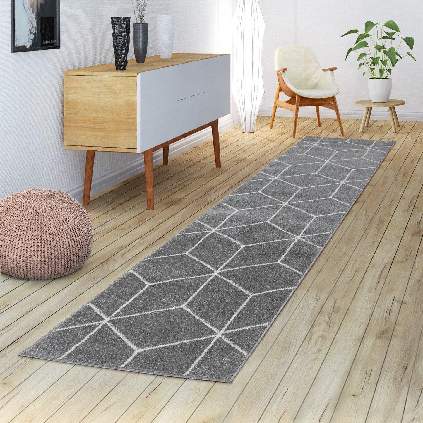 Modern Rug Stella Geometric Design - Grey White-4