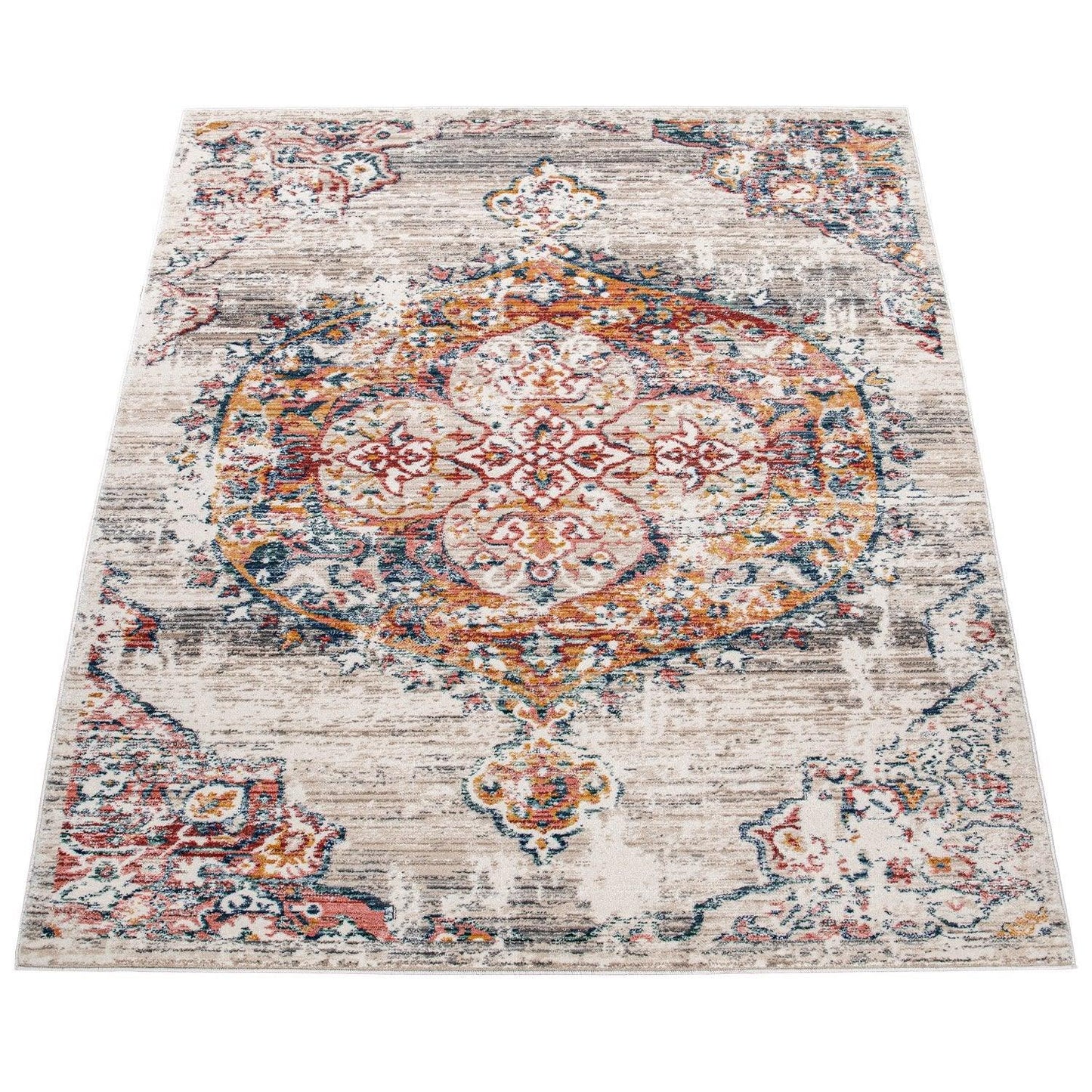 Modern Vintage Rug Oriental Look Abstract Beige Grey Orange-1