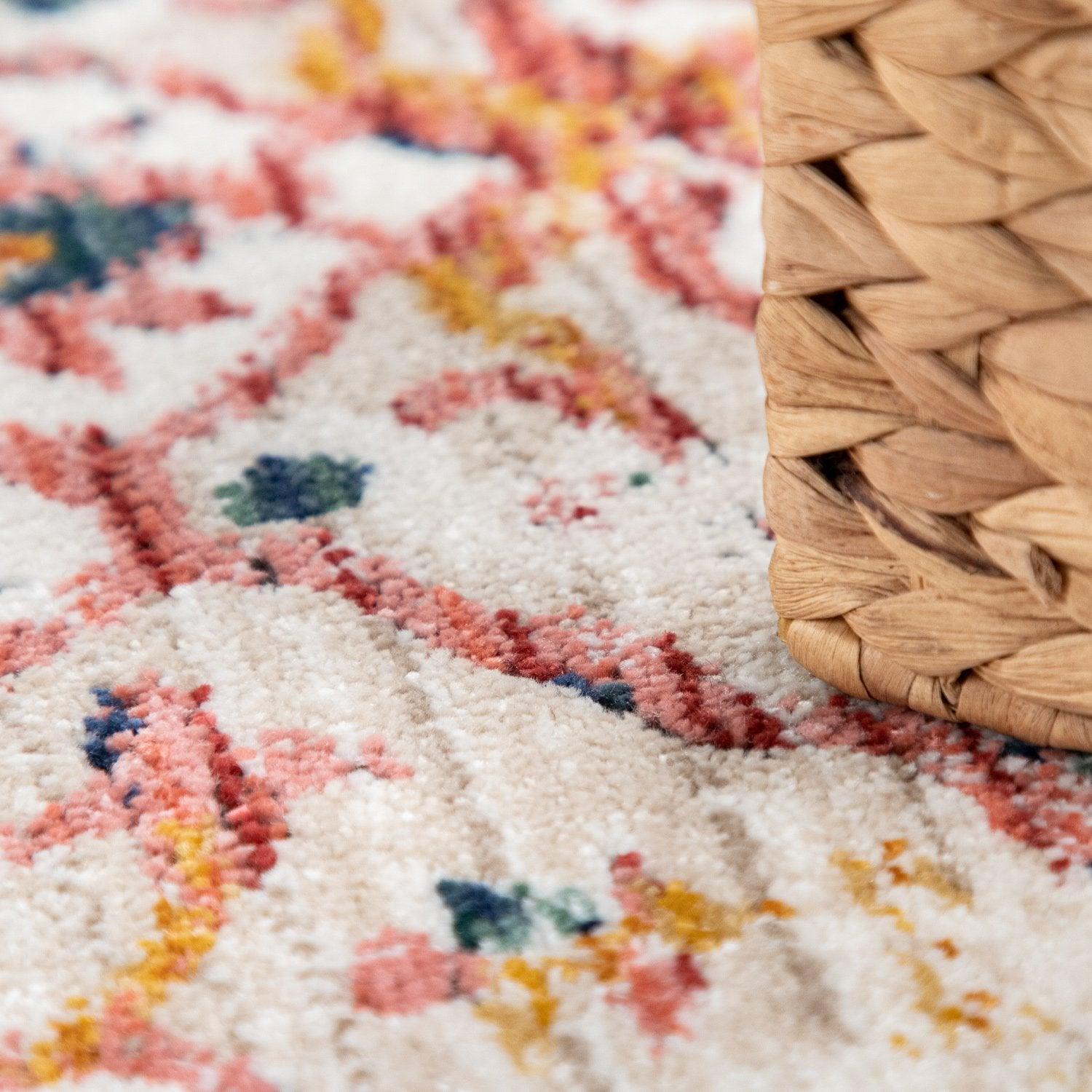 Modern Vintage Rug Oriental Look Abstract Beige Yellow Blue-3