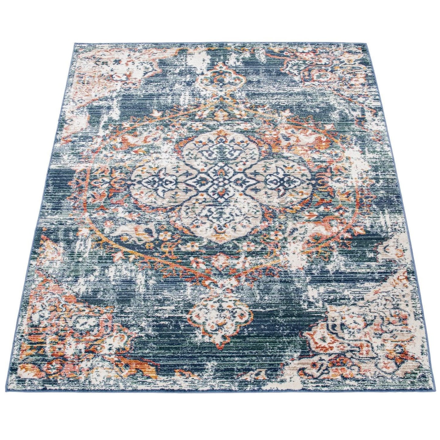 Modern Vintage Rug Oriental Look Abstract Blue Beige Red-1