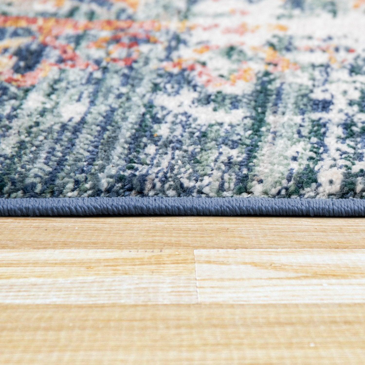 Modern Vintage Rug Oriental Look Abstract Blue Beige Red-2