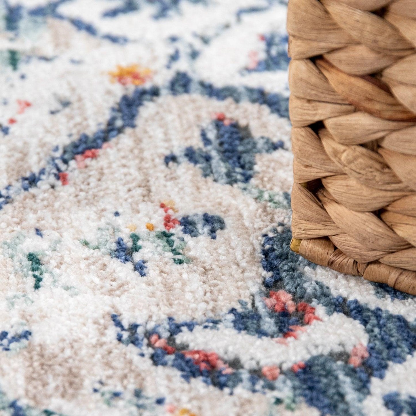 Modern Vintage Rug Oriental Look Abstract Blue Beige Red-3