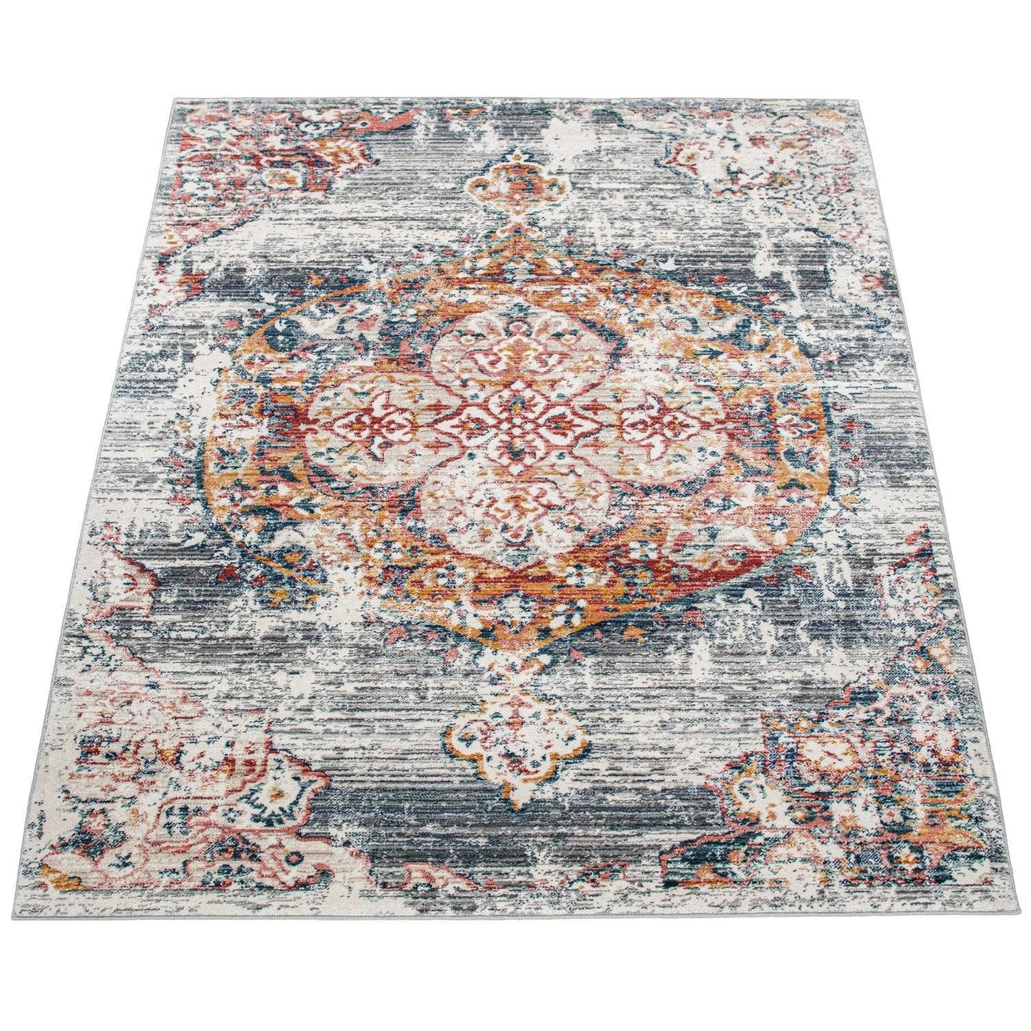 Modern Vintage Rug Oriental Look Abstract Grey Red White-1