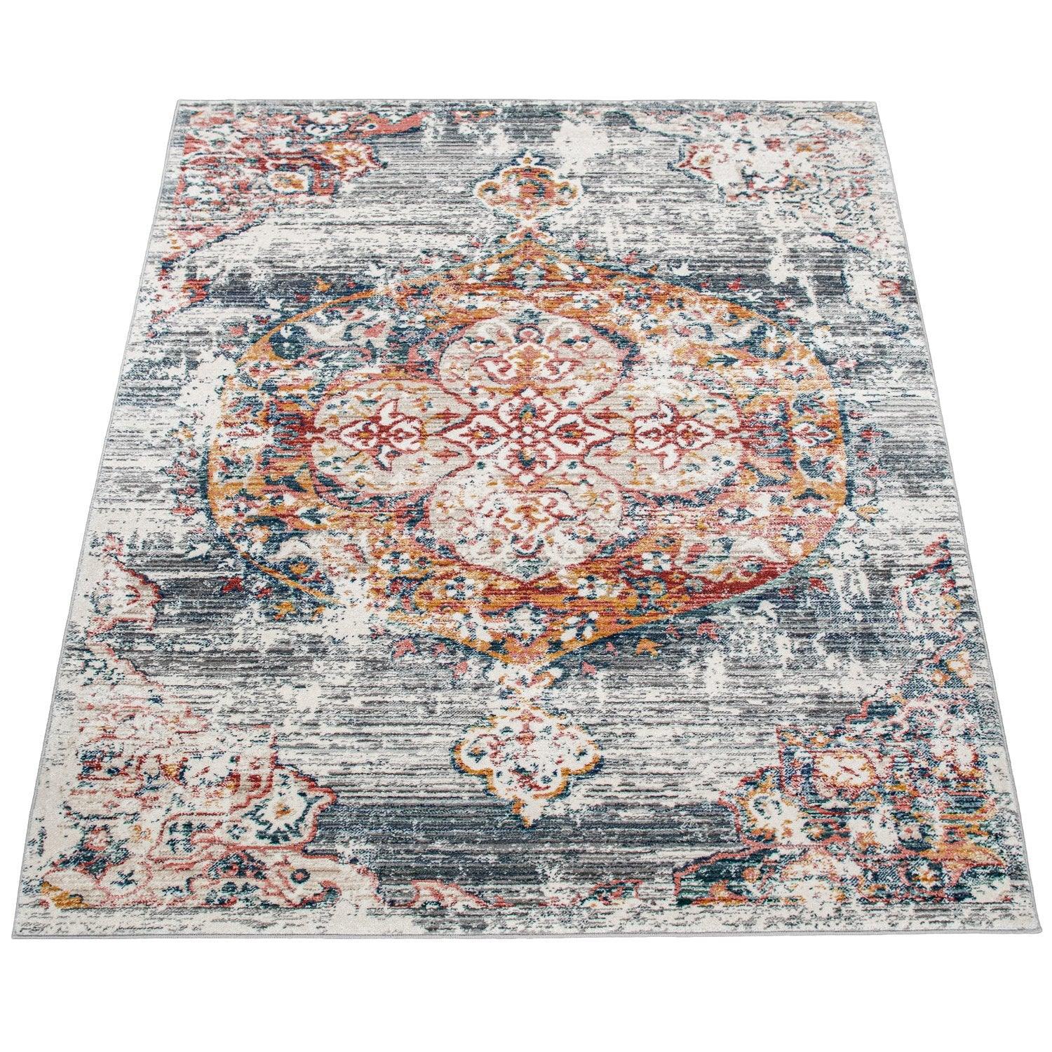 Modern Vintage Rug Oriental Look Abstract Grey Red White-1