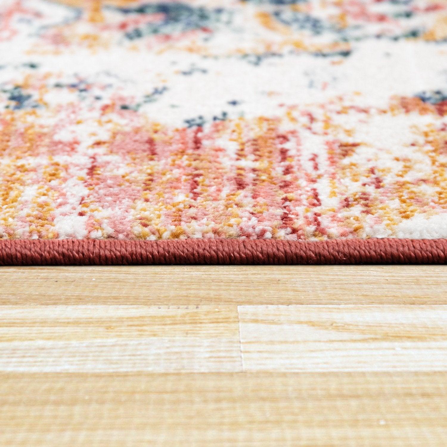 Modern Vintage Rug Oriental Look Abstract Red Blue White-1