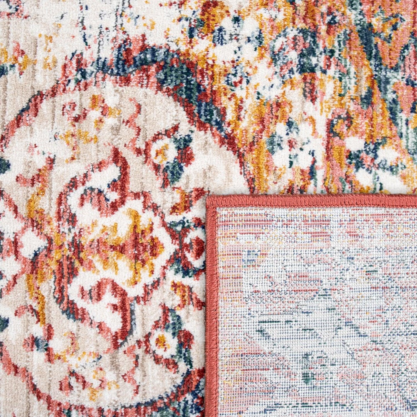 Modern Vintage Rug Oriental Look Abstract Red Blue White-3