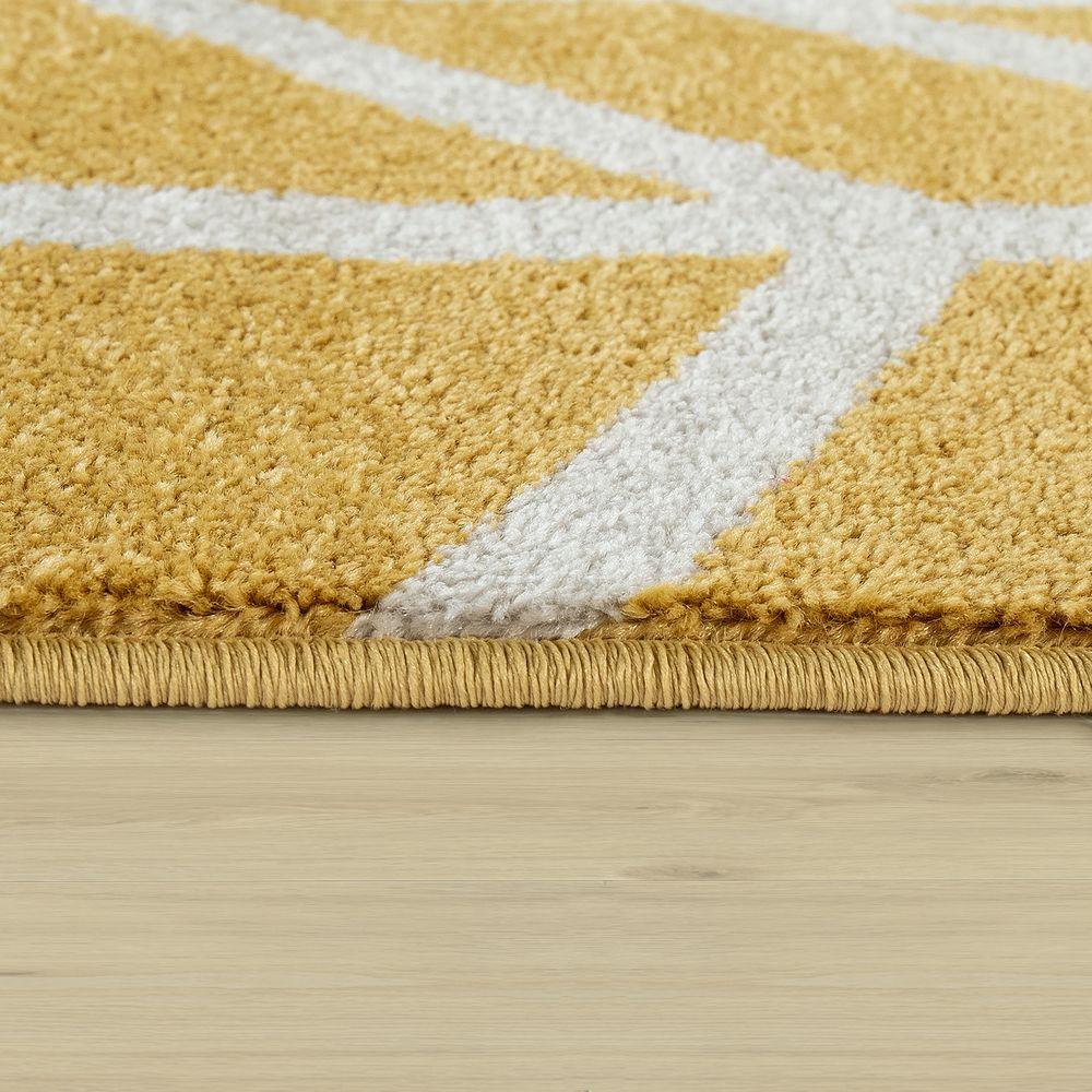 Modern Yellow Area Rug Geometric Chevron Pattern White Stripes-1