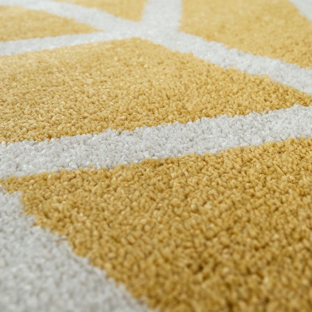 Modern Yellow Area Rug Geometric Chevron Pattern White Stripes-2