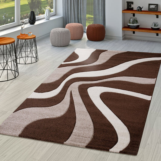 Area Rug Madeira Modern Wave Pattern - Brown Beige-0
