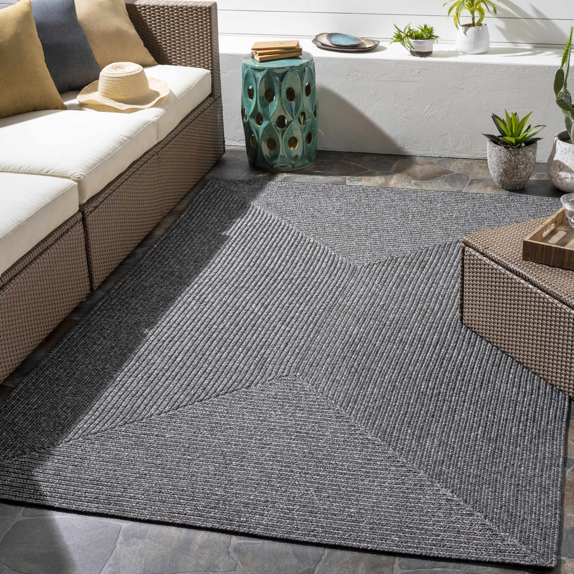 Black Braided Faux Jute Rug-1