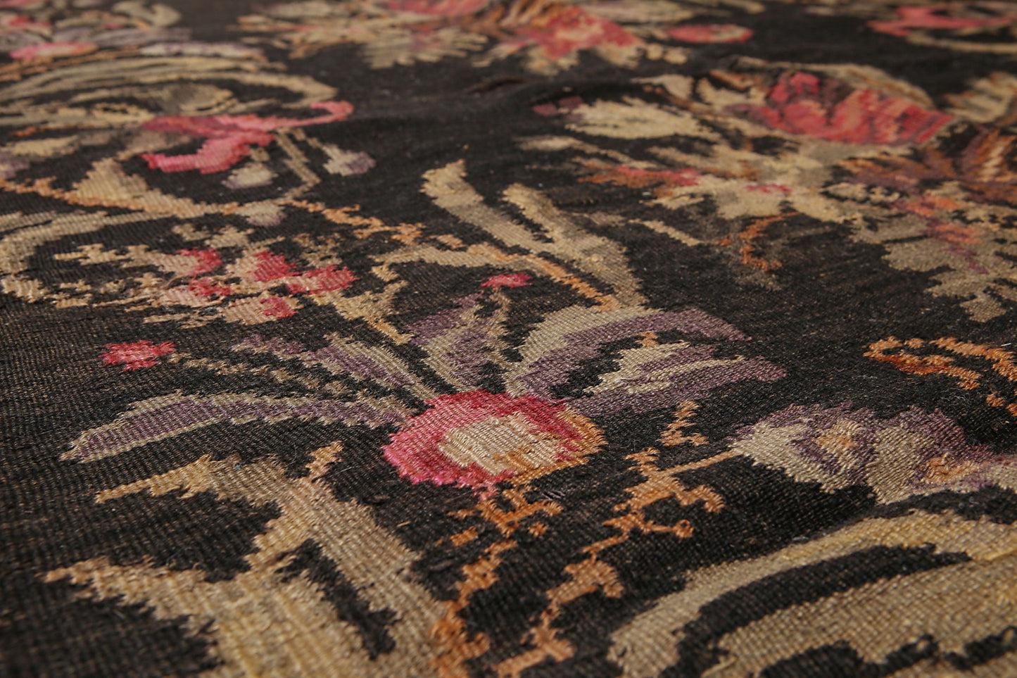 4'2''x13'5'' Vintage Hand Woven Turkish Kilim 100% Wool Runner Area Rug Charcoal-1
