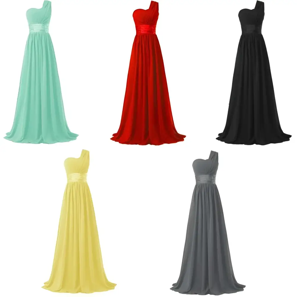 Multi-color Chiffon One-Shoulder Banquet Evening Dress