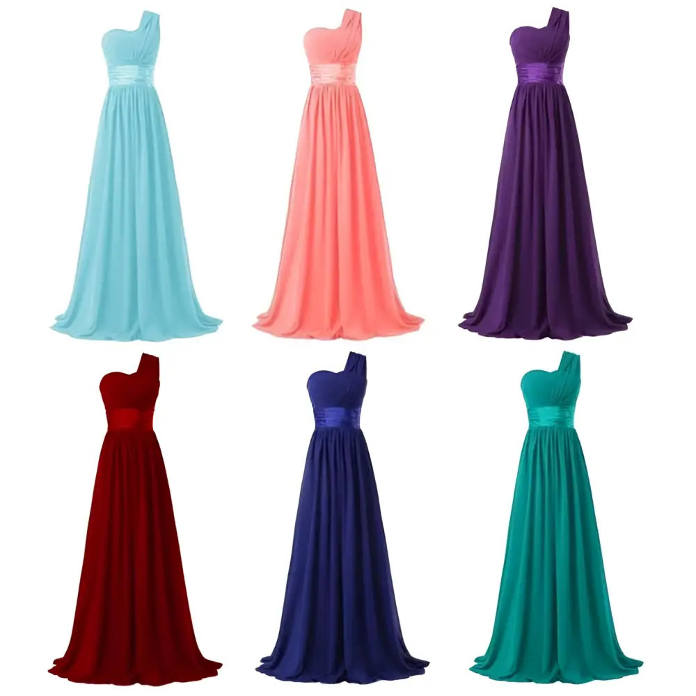 Multi-color Chiffon One-Shoulder Banquet Evening Dress