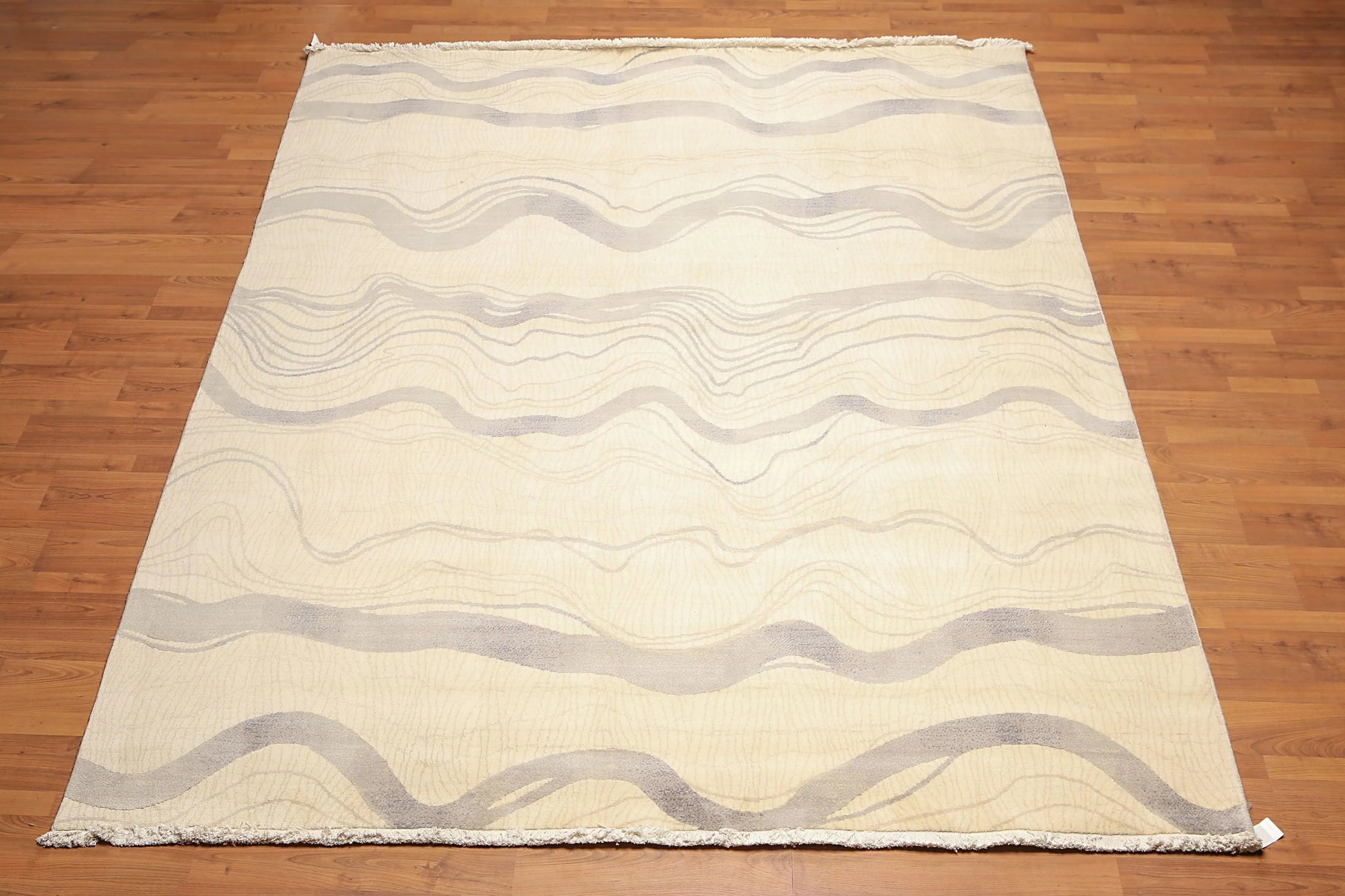 8x10 Ivory Hand Knotted Modern Sand Bars Abstract 100% Wool Pile Area Rug-2