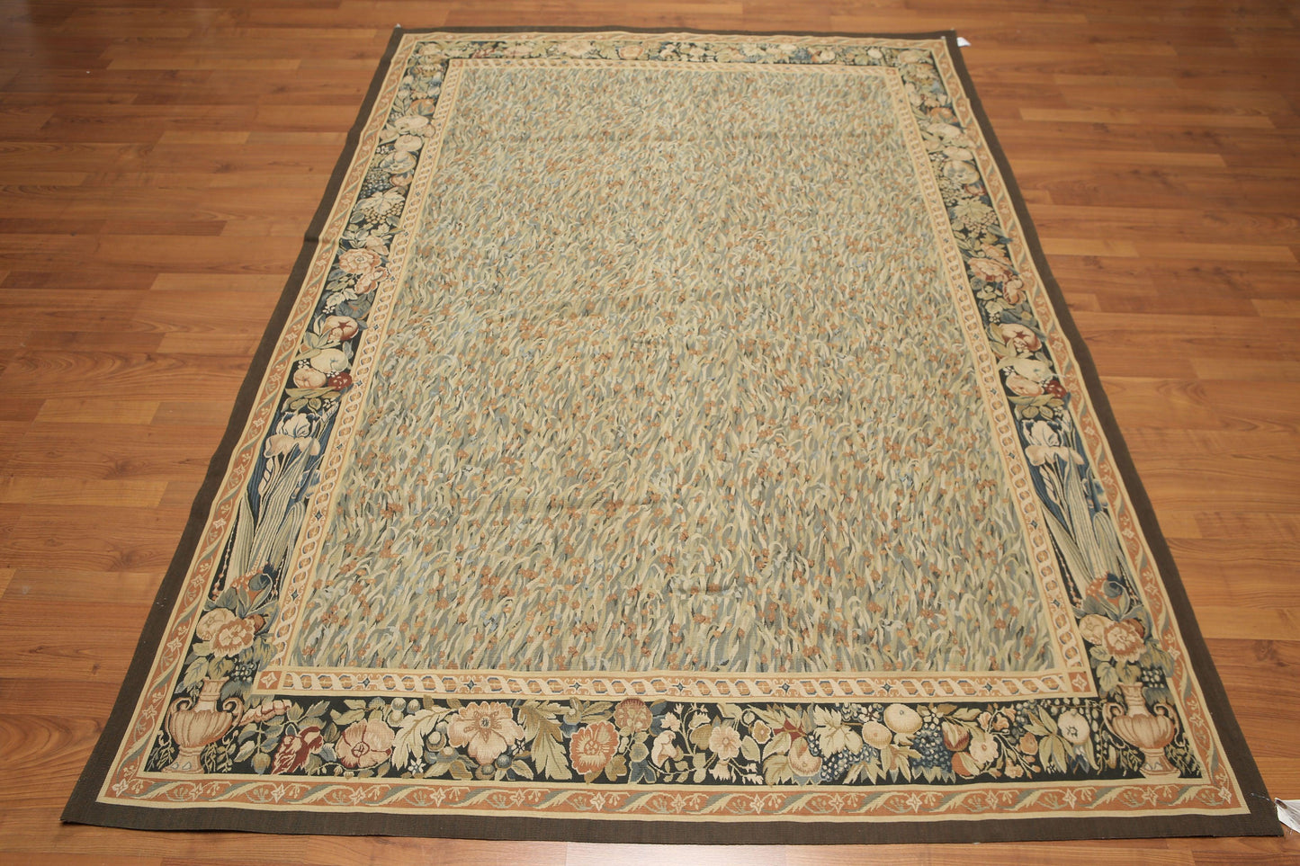 5'7" x 8' Hand woven Wool 300KPSI S. Fine French Needlepoint Tapestry Rug Green-2