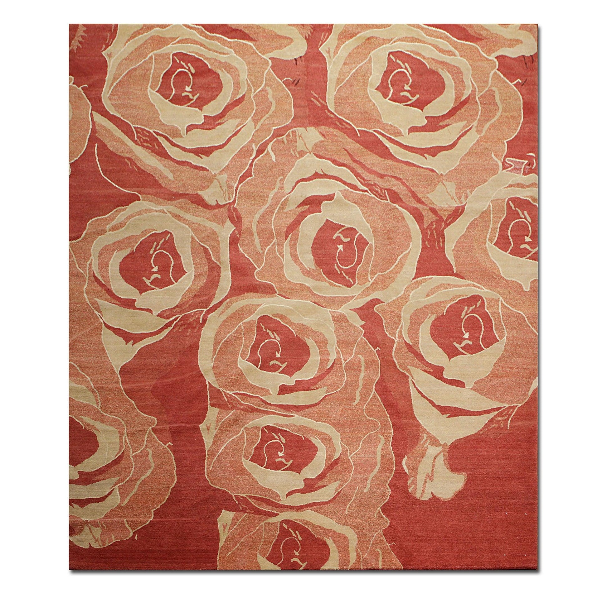 Tibetan Hand Knotted Area Rug Carpet Modern Wool & Silk Red New Red 7'10" x 9'10"-1
