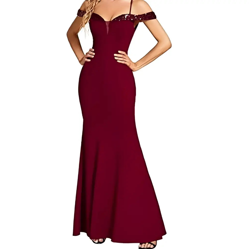 Navy Beaded Sling Evening Long Dress