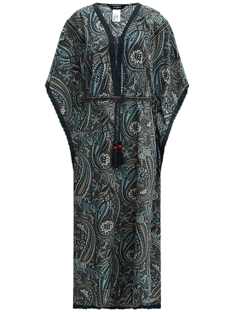 Navy Paisley Batwing Vacation Dress-3