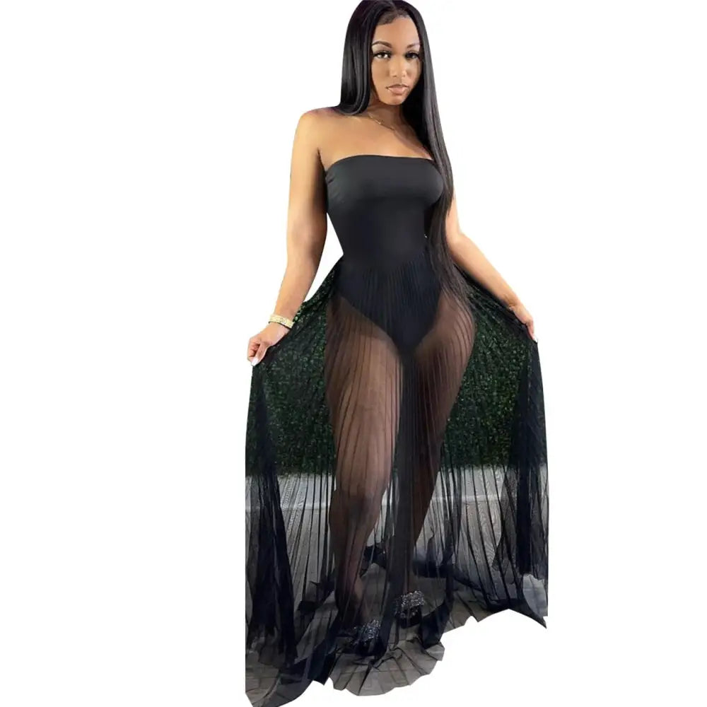 Neon Green Sexy Mesh Wrapped Chest Maxi Dress