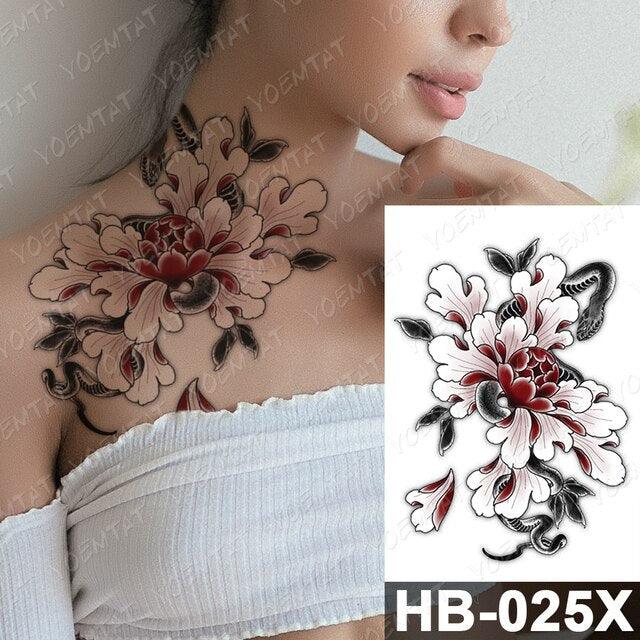New Big Butterfly Waterproof Temporary Sticker Tattoo Elegant Black Colorful Tattoos Rose For Women Men