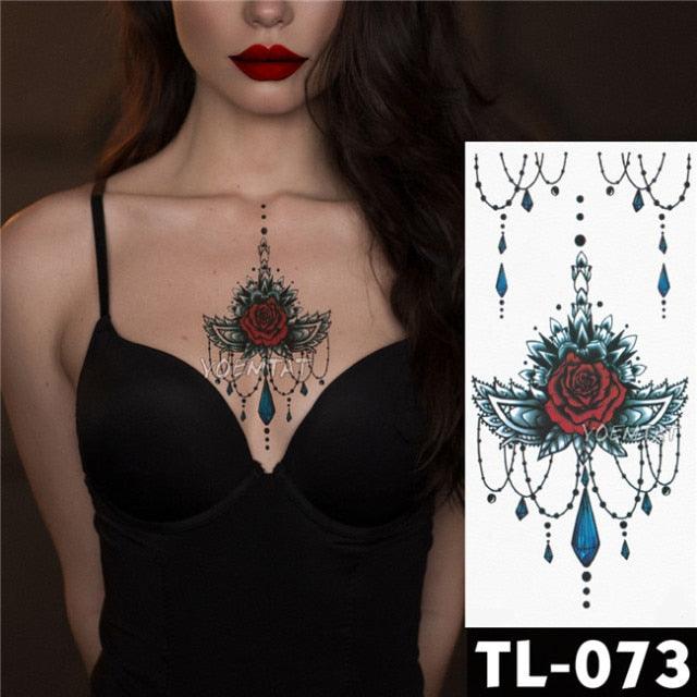New Colorful And Black Womens Tattoo Temporary Flower Waterproof Elegant Modern Tattoo Realistic Design