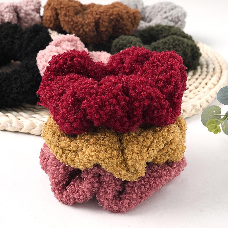 New Women Cute Teddy Velvet Scrunchies Elastic Hair Band Faux Fur Hair Rope Girl's Hair Tie Accessories Ponytail Holder Accessories for Women And Girls