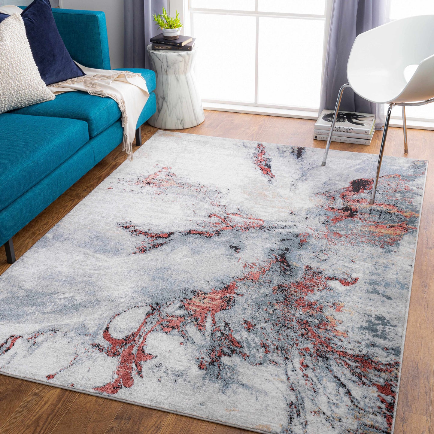 Kirkland Silver-Red Marble Rug-1