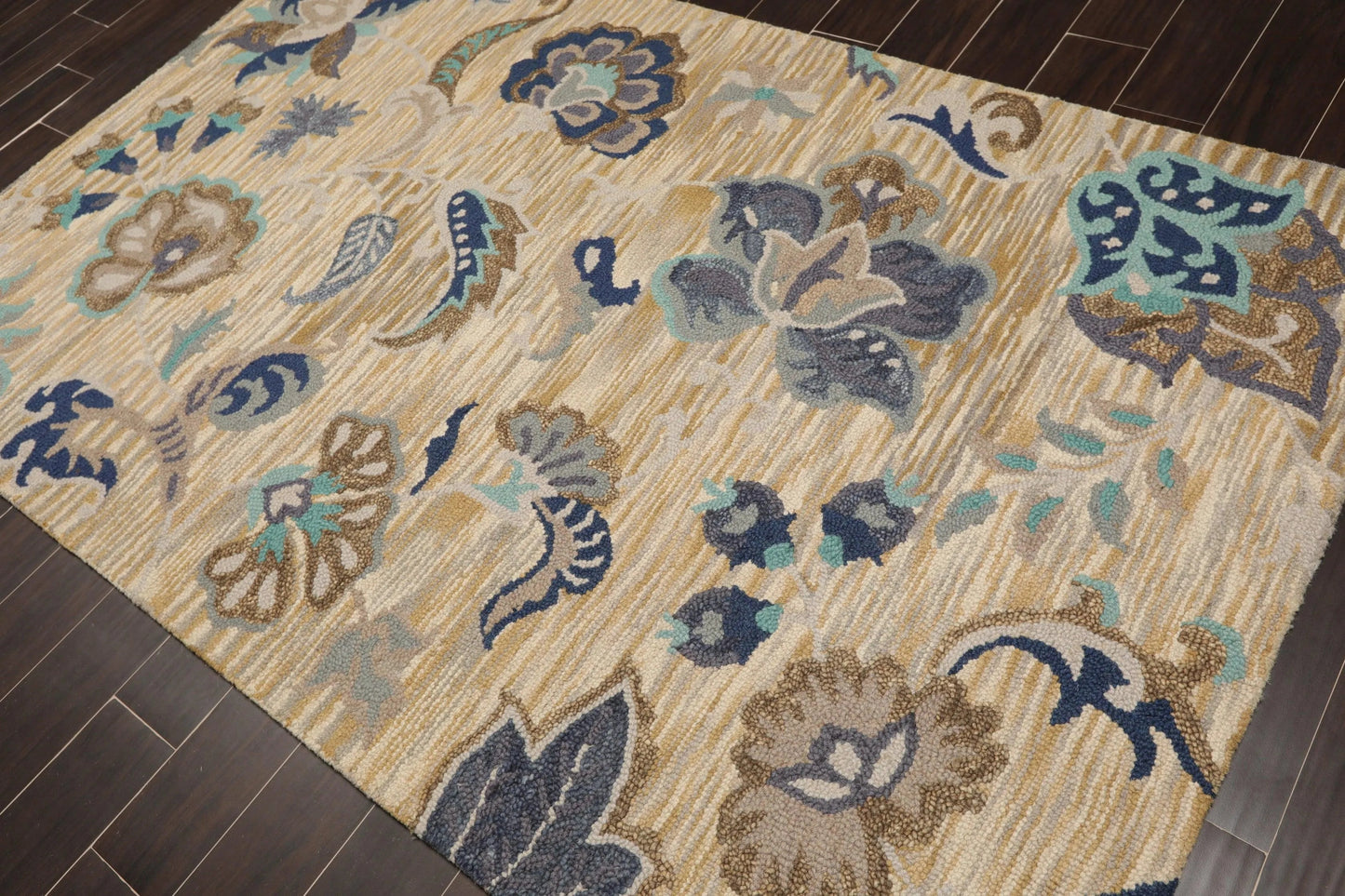 5' x 8' Handmade Wool Loop Pile Floral Traditional Oriental Area Rug Beige-2