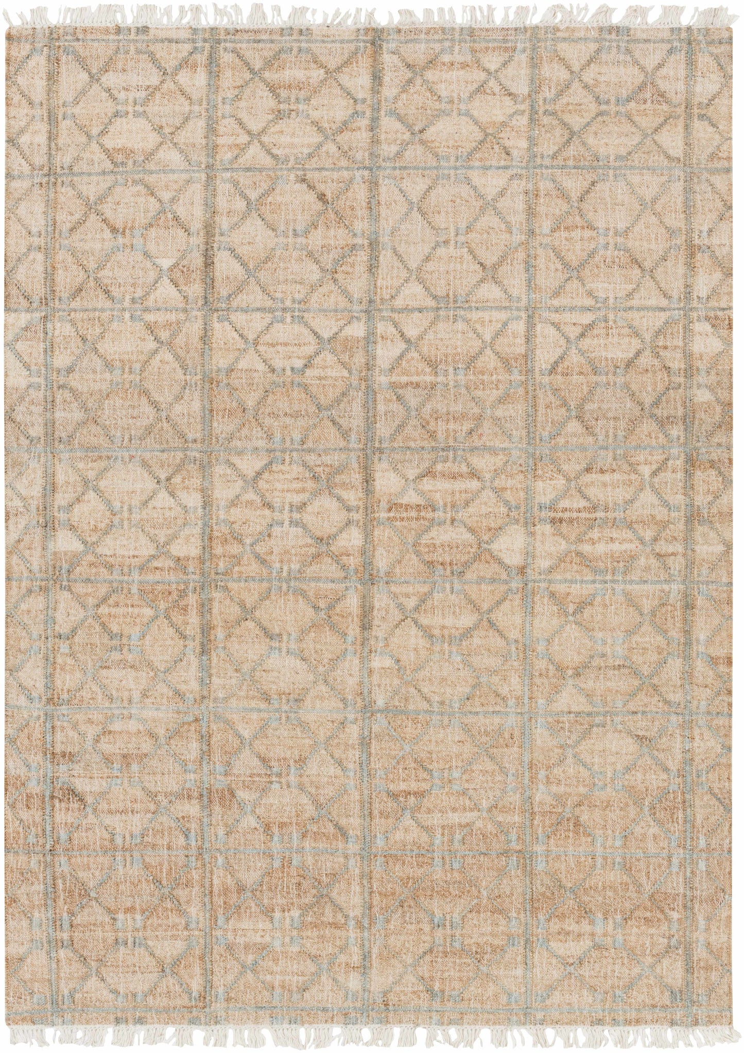 Rice Dusty Sage Fringed Jute Carpet-0