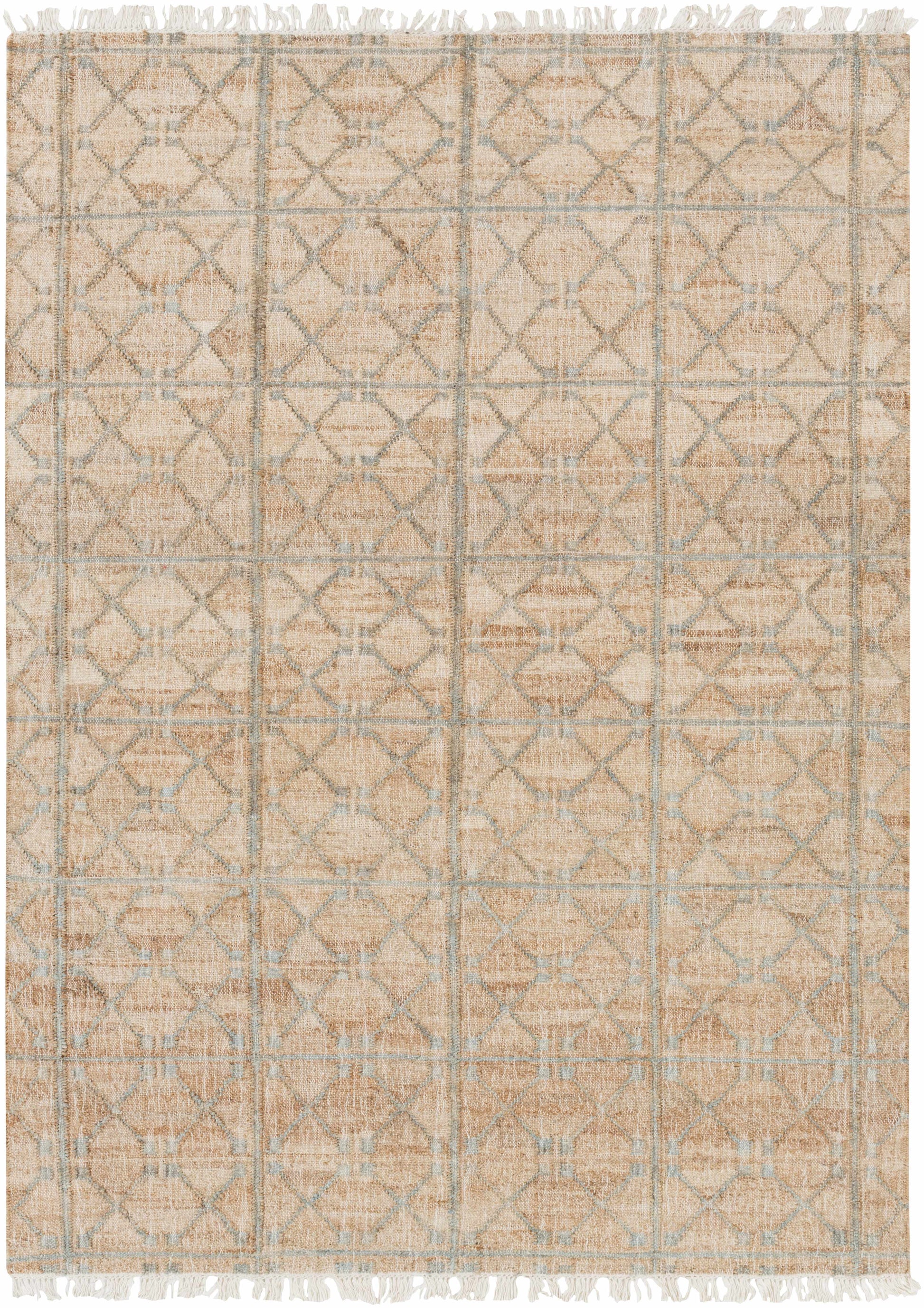 Rice Dusty Sage Fringed Jute Carpet-0