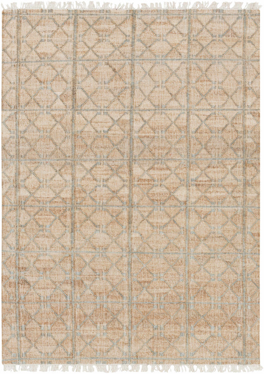 Rice Dusty Sage Fringed Jute Carpet-0