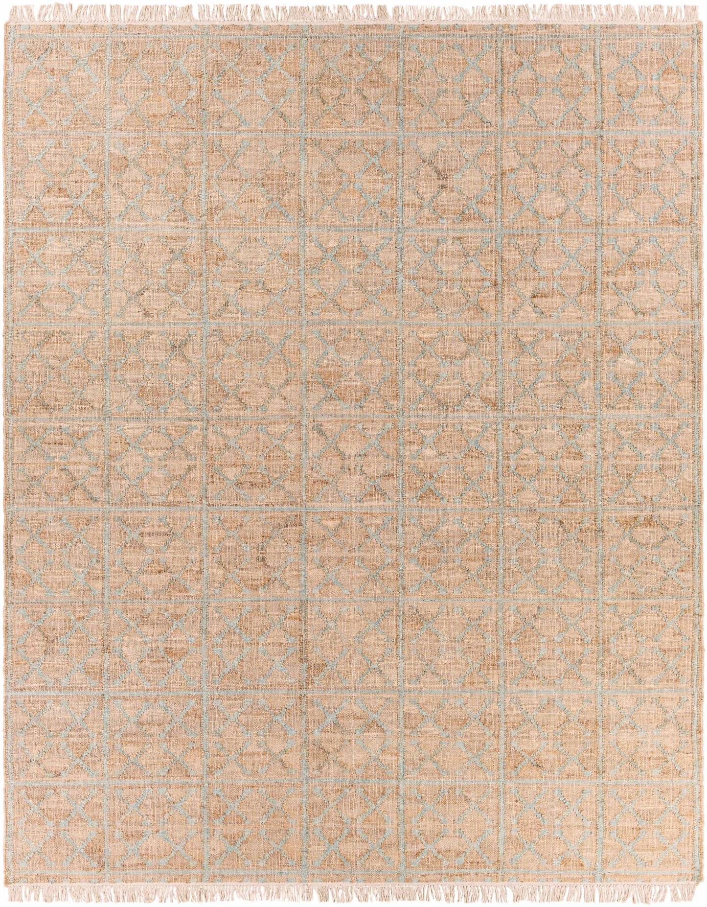 Rice Dusty Sage Fringed Jute Carpet-7