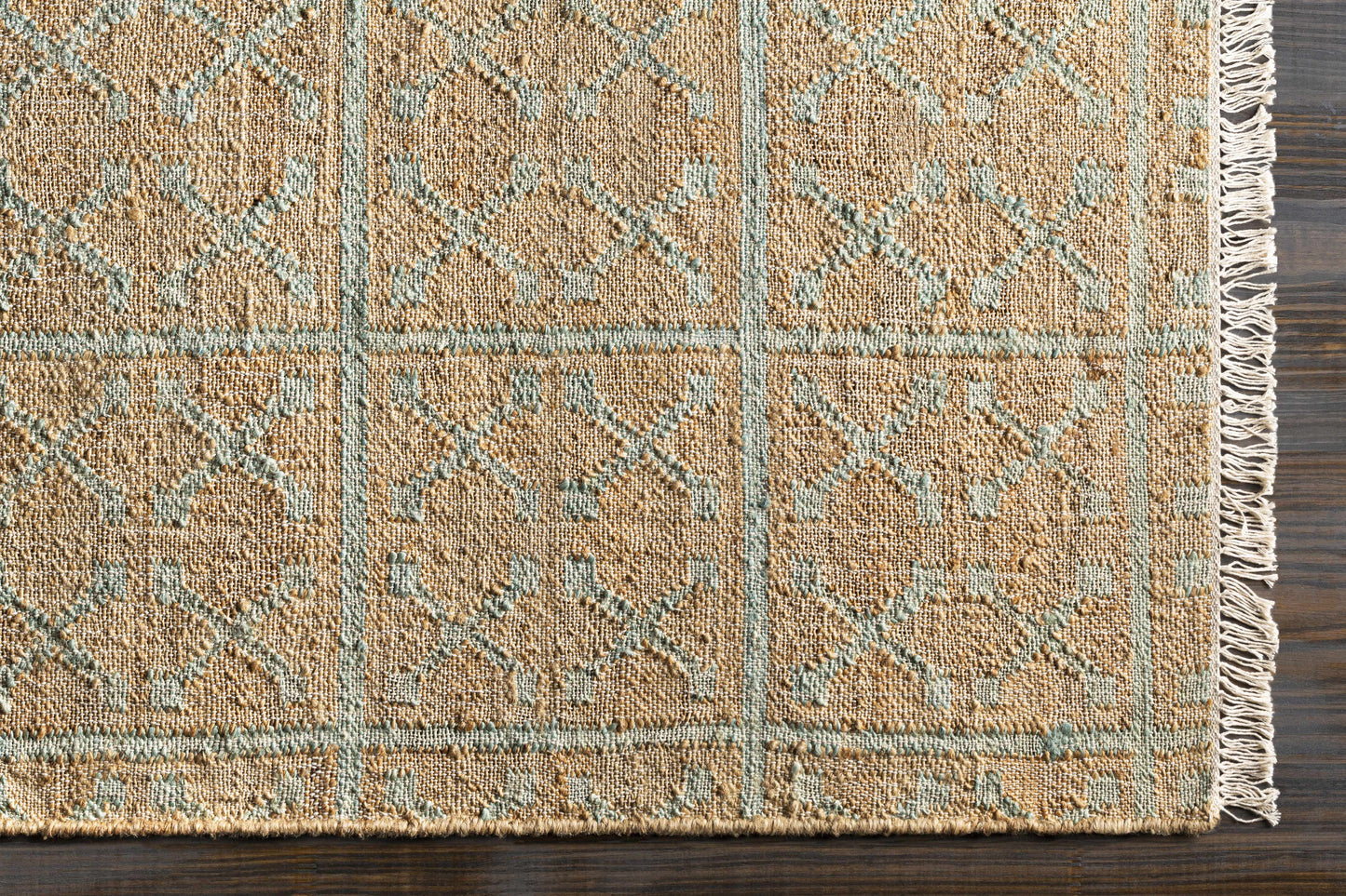 Rice Dusty Sage Fringed Jute Carpet-3