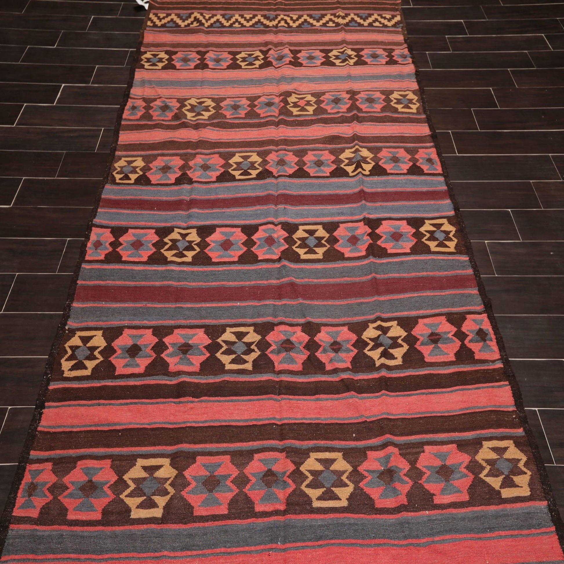 5'5" x 11'6" Vintage Hand-Woven Southwestern Kilim Oriental Area Rug Runner Rose-0