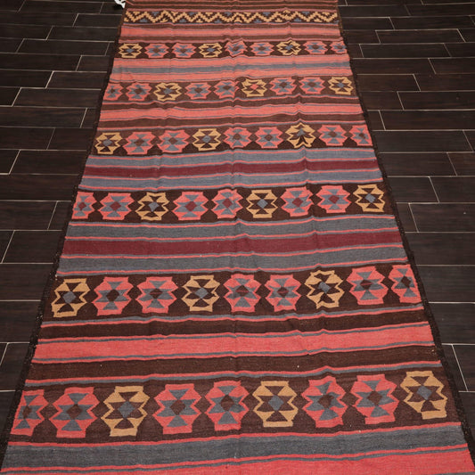 5'5" x 11'6" Vintage Hand-Woven Southwestern Kilim Oriental Area Rug Runner Rose-0